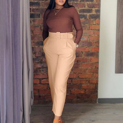Office Lady Craciuri de culoare solidă Pantaloni creion Haine de mărime Plus Primăvara Toamnă Buzunare de modă Talie înaltă Pantaloni de costum de damă casual