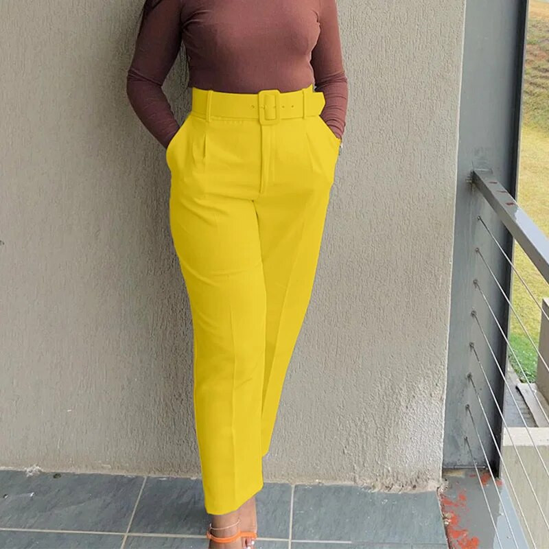 Uredske dame Jednobojne hlače s olovkama na pojas Odjeća velikih veličina Proljeće Jesen Moda s džepovima visokog struka Ležerne ženske hlače