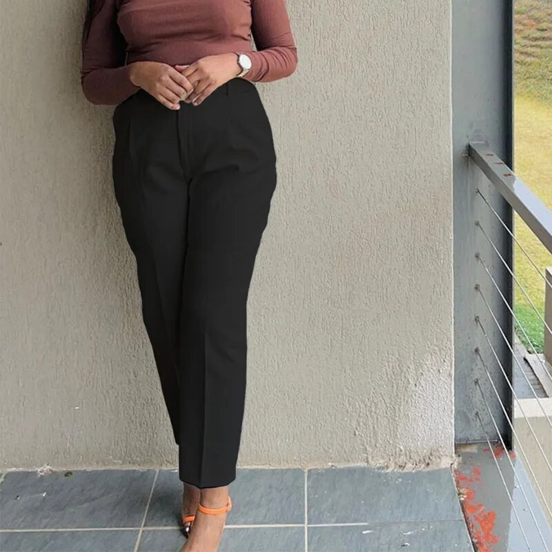 Uredske dame Jednobojne hlače s olovkama na pojas Odjeća velikih veličina Proljeće Jesen Moda s džepovima visokog struka Ležerne ženske hlače