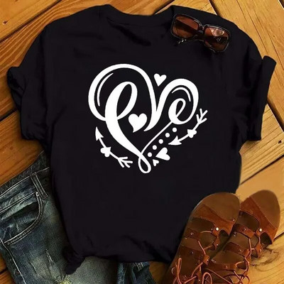 Nagy méretű Maycaur divatos női póló Szerelem szívvel nyomtatott alkalmi piros felsők 90-es évek Valentin-ing Női Harajuku Grafikus póló