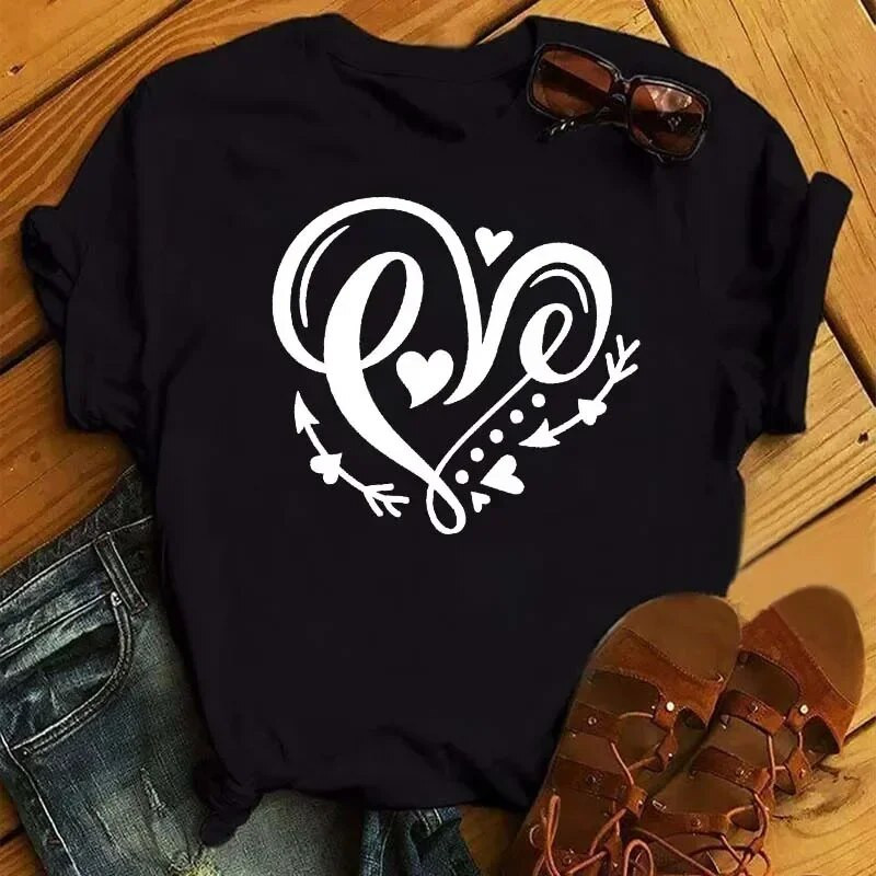 Nagy méretű Maycaur divatos női póló Szerelem szívvel nyomtatott alkalmi piros felsők 90-es évek Valentin-ing Női Harajuku Grafikus póló