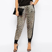 Pantaloni leopard cu pliuri de primăvară de vară de dimensiuni plus mari Pantaloni de trening cu talie elastică pentru femei Pantaloni cargo pentru femei de mărime mare
