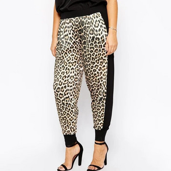 Плюс размер Летни пролетни плисирани каузални леопардови панталони Дамски спортни панталони с ластик на талията с блокирани цветове Дамски карго панталони с голям размер
