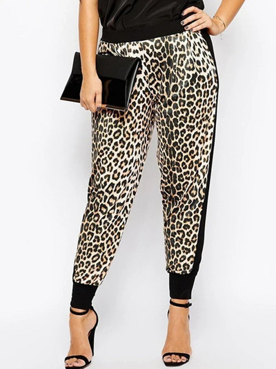 Pantaloni leopard cu pliuri de primăvară de vară de dimensiuni plus mari Pantaloni de trening cu talie elastică pentru femei Pantaloni cargo pentru femei de mărime mare
