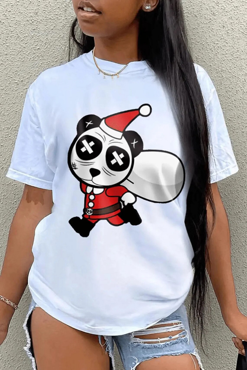 Ženska majica kratkih rukava velike veličine Široki top Slatke božićne majice s printom Okrugli izrez kratkih rukava Modna ležerna majica s donjim dijelom