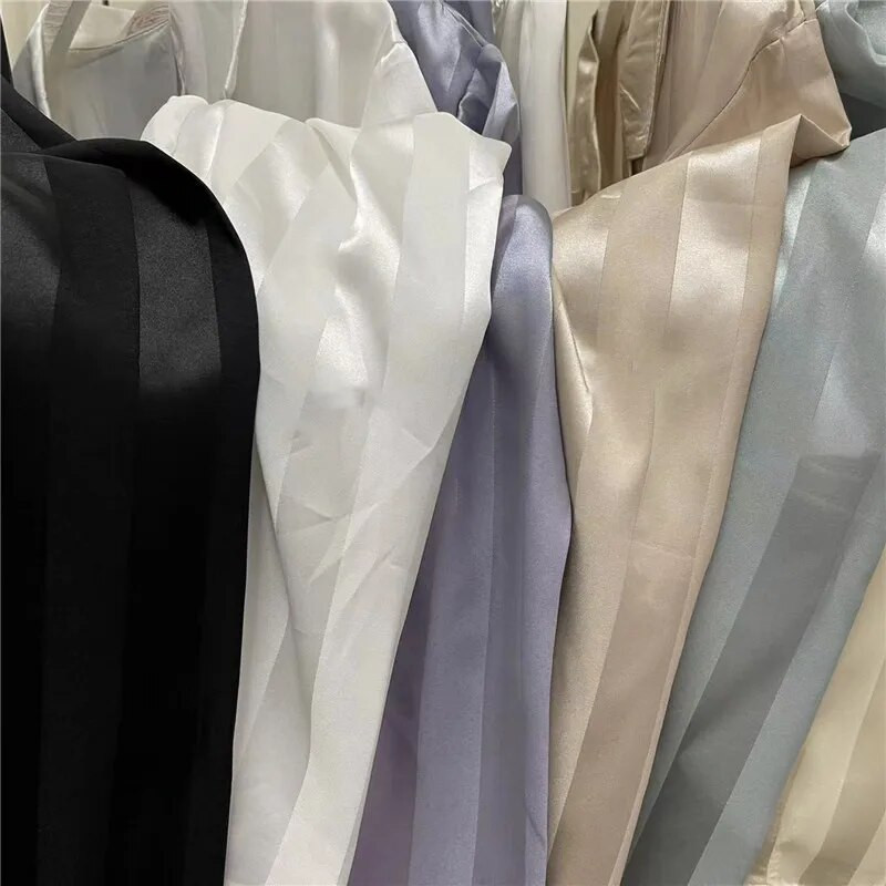 Tavaszi Női Selyem Chemise Női Divatos pizsama csíkos szettek hosszú ujjú gombos hálóruha Hálóruha Puha Pjs Lounge szettek