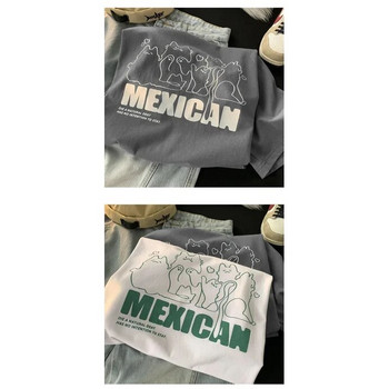 Памучна дамска тениска с принт на котка с мексиканско аниме Свети Валентин Тениска за двойка Y2K Плюс размер Дамски блузи Модна улична тениска