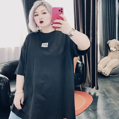 150 KG Ženska majica velikih veličina Pamučna donja majica s okruglim izrezom Retro ulična ležerna majica kratkih rukava Udobna/prozračna