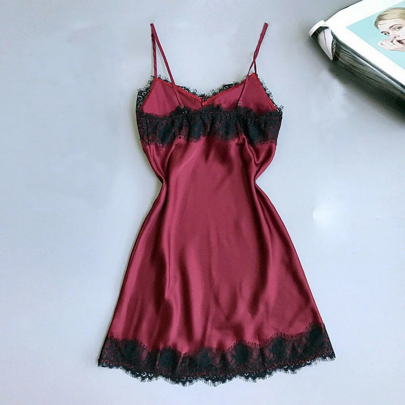 Дамски дантелени пижами Секси ледено копринени лотосови листа Pendulum Sleepwear V-образно деколте Cami Nightdress Домашно нощно облекло Екзотично бельо Костюми