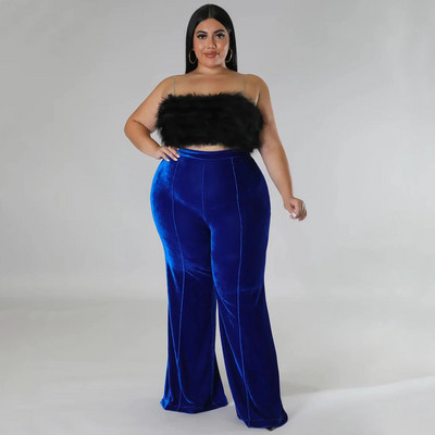 Women Plus Size Pants 2022 Winter Fashion Lady Collage Solid Color Flared Pants High Waist Casual Trousers Large Size Female