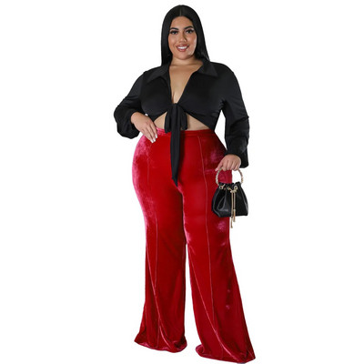 Pantaloni de talie mare pentru femei, 2022, la modă de iarnă, cu colaj de damă, pantaloni evazați de culoare uni, pantaloni casual cu talie înaltă, mărime mare, femei