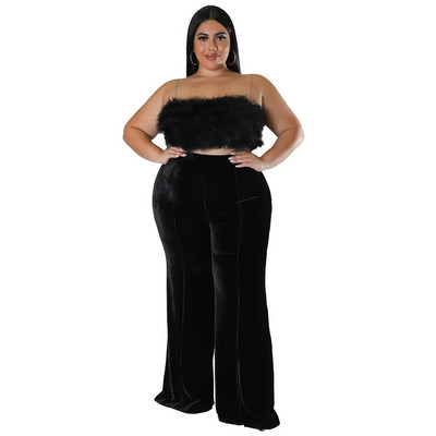 Pantaloni de talie mare pentru femei, 2022, la modă de iarnă, cu colaj de damă, pantaloni evazați de culoare uni, pantaloni casual cu talie înaltă, mărime mare, femei