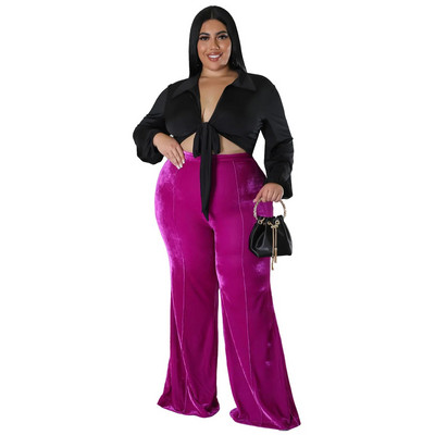 Pantaloni de talie mare pentru femei, 2022, la modă de iarnă, cu colaj de damă, pantaloni evazați de culoare uni, pantaloni casual cu talie înaltă, mărime mare, femei