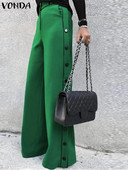 Plus Size 5XL VONDA Pantaloni eleganti cu picioare late pentru femei, vara, cu nasturi laterali, la modă, pantaloni lungi, ocazional, pantaloni uni cu talie înaltă
