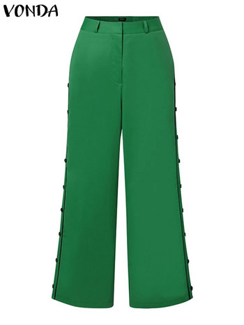 Плюс размер 5XL VONDA Елегантни панталони с широки крачоли Дамски летни панталони със странични копчета надолу Модни дълги панталони Ежедневни плътни панталони с висока талия