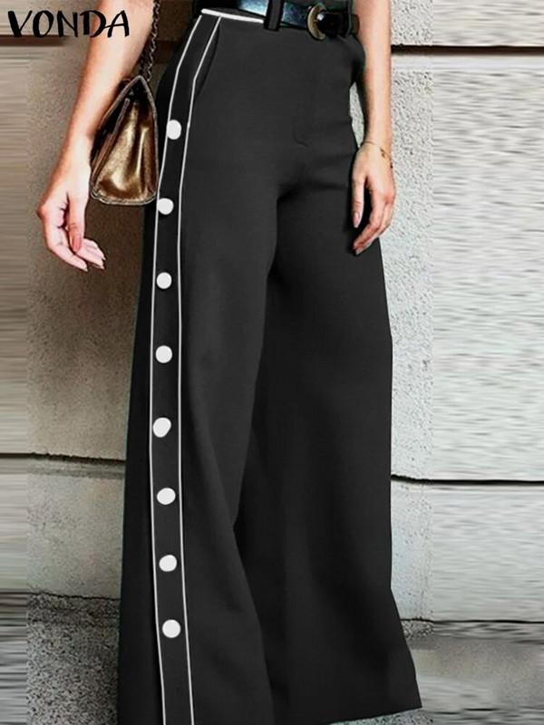Velika veličina 5XL VONDA Elegantne hlače širokih nogavica Ženske ljetne modne duge pantalone s dugmadima na dolje, ležerne jednobojne hlače visokog struka
