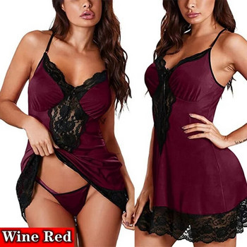 Γυναικείο νυχτικό δαντέλα Sleepwear Perspective Sleepwear Deep-V Mini Nightdress Σέξι εσώρουχα για γυναίκες