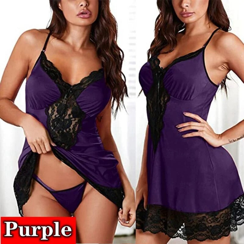 Didelio dydžio moteriški naktiniai marškiniai su nėriniuota miegui Perspective Sleepwear Deep-V mini naktiniai marškinėliai Seksualus apatinis trikotažas moterims