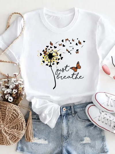 Moteriški marškinėliai su gėlėmis Vasariniai trumpomis rankovėmis su iškirpte Madingi laisvalaikio 3d spausdinti marškinėliai, balti 2023 m. Nauji didelio dydžio drabužiai