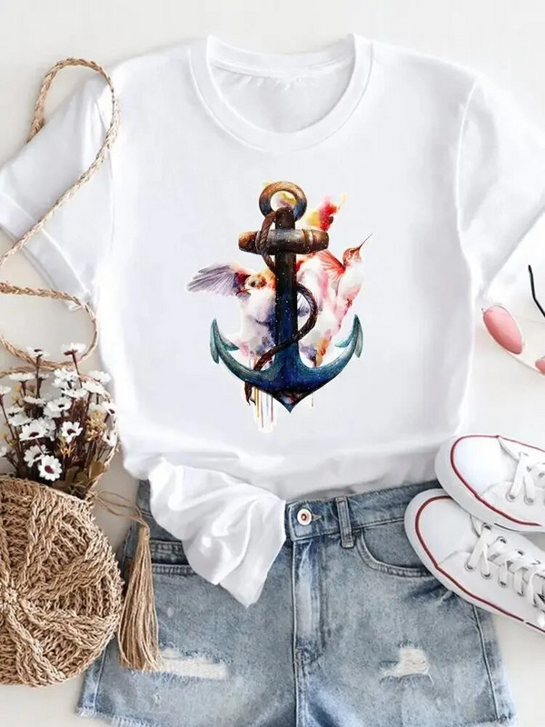 Moteriški marškinėliai su gėlėmis Vasariniai trumpomis rankovėmis su iškirpte Madingi laisvalaikio 3d spausdinti marškinėliai, balti 2023 m. Nauji didelio dydžio drabužiai