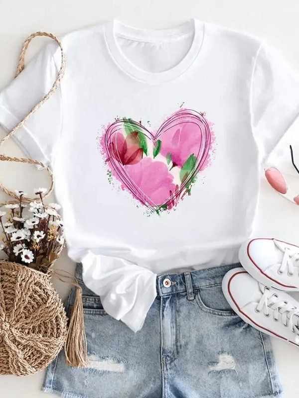 Moteriški marškinėliai su gėlėmis Vasariniai trumpomis rankovėmis su iškirpte Madingi laisvalaikio 3d spausdinti marškinėliai, balti 2023 m. Nauji didelio dydžio drabužiai