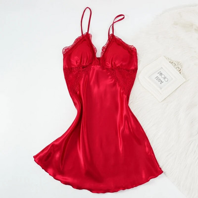 Naiste satiinist öösärk Spagetti rihmadega unekleit Seksikas V-kaelusega magamisriietus Ühevärviline öösärk öösärgid Varrukateta öökleit