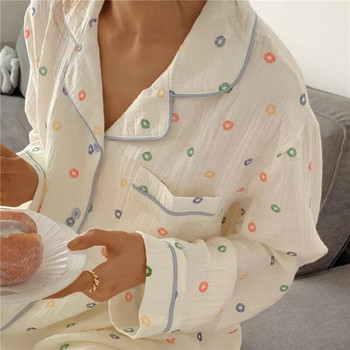 2024 Висок клас минималистични раирани корейски пижами за дамско есенно домашно облекло Нов домашен комплект панталони с дълги ръкави