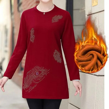 Μακρυμάνικο πουλόβερ Γυναικείο πουκάμισο με κέντημα Άνοιξη Φθινόπωρο Μεσήλικας Vintage Πουκάμισο Plus Size Casual Top Plus Size