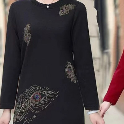 Μακρυμάνικο πουλόβερ Γυναικείο πουκάμισο με κέντημα Άνοιξη Φθινόπωρο Μεσήλικας Vintage Πουκάμισο Plus Size Casual Top Plus Size