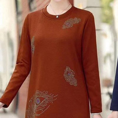 Μακρυμάνικο πουλόβερ Γυναικείο πουκάμισο με κέντημα Άνοιξη Φθινόπωρο Μεσήλικας Vintage Πουκάμισο Plus Size Casual Top Plus Size