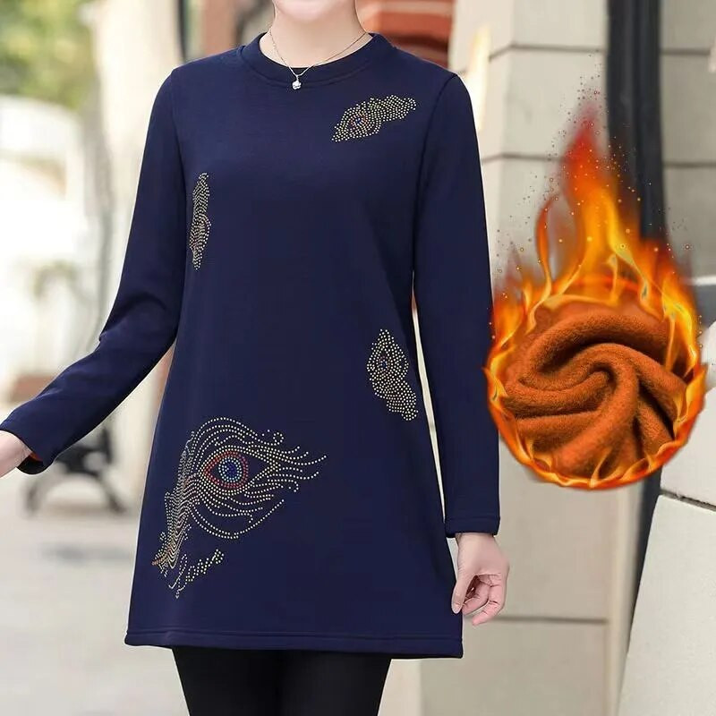 Μακρυμάνικο πουλόβερ Γυναικείο πουκάμισο με κέντημα Άνοιξη Φθινόπωρο Μεσήλικας Vintage Πουκάμισο Plus Size Casual Top Plus Size