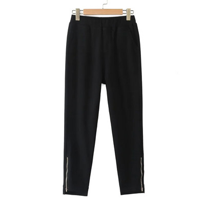 2023 Autumn Clothes Women Pencil Pants Plus Size Casual Satin Stretch Black Slim Zipper Leg Opening Bottoms Curve