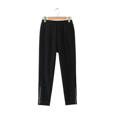 Haine de toamnă 2023, pantaloni creion pentru femei, mai mari, ocazional, satin stretch, negru, subțire, cu fermoar, deschidere pentru picioare, fund curbat