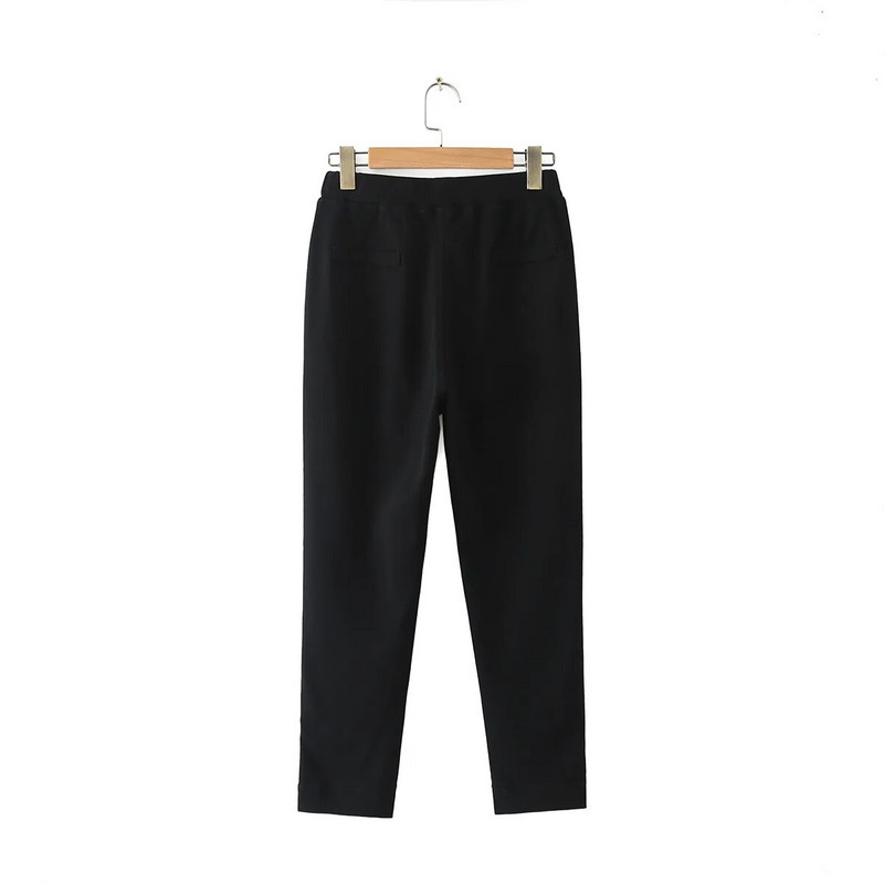 Jesenska odjeća 2023. Ženske pentil hlače, velike veličine, ležerne satenske rastezljive crne, uske nogavice s patentnim zatvaračem, zaobljene donje strane