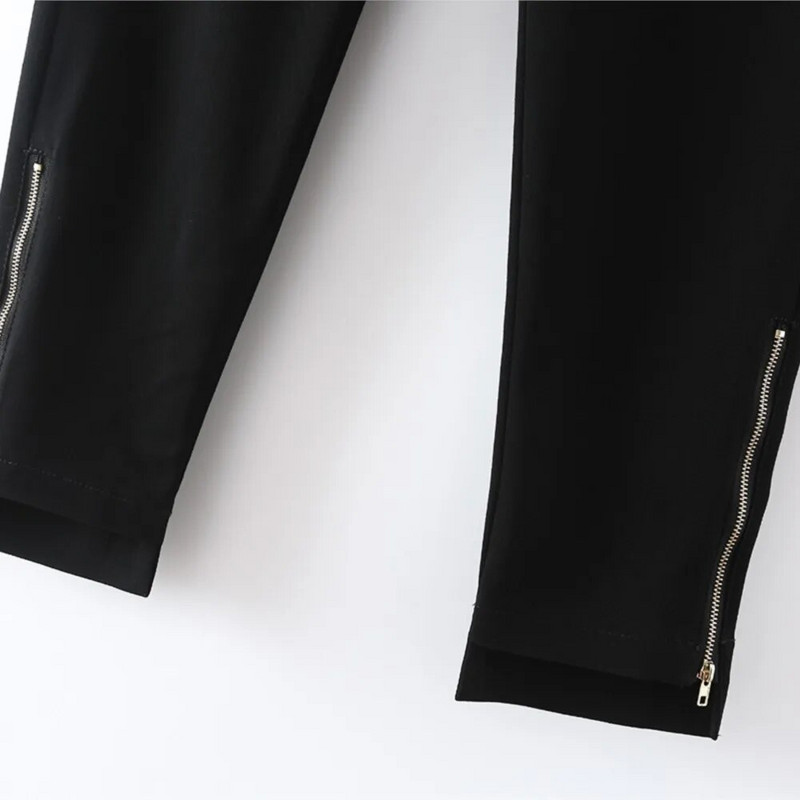 Jesenska odjeća 2023. Ženske pentil hlače, velike veličine, ležerne satenske rastezljive crne, uske nogavice s patentnim zatvaračem, zaobljene donje strane