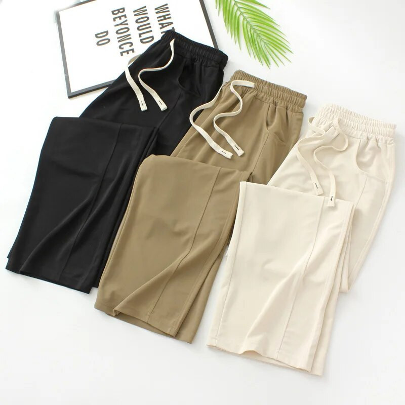 Hlače širokih nogavica veće veličine Ženska odjeća Široka visoka struka Ice Ravne donje plohe Pune hlače Proljeće Ljeto 2023.