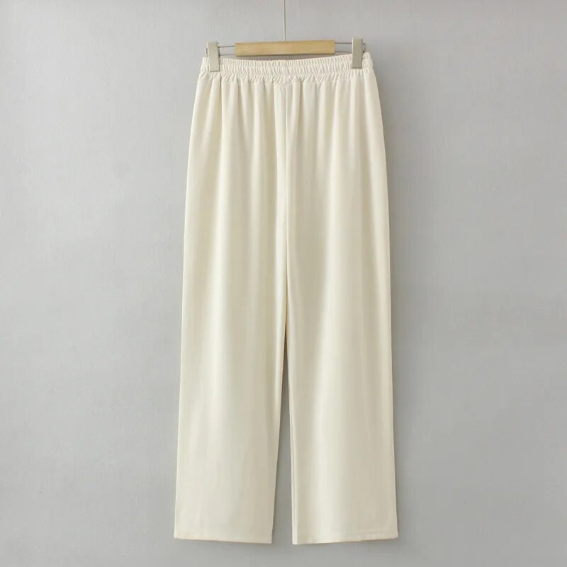 Hlače širokih nogavica veće veličine Ženska odjeća Široka visoka struka Ice Ravne donje plohe Pune hlače Proljeće Ljeto 2023.