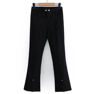 Φθινοπωρινά ρούχα 2023 Γυναικεία παντελόνια Flare Plus Size Ψηλόμεση με δύο κουμπιά Λεπτό κάζουαλ πόδι που ανοίγει με σκίσιμο μαύρο πάτο καμπύλη