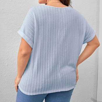 Καλοκαιρινά γυναικεία ρούχα Casual μπλουζάκι με μονόχρωμο κάθετο μοτίβο κοντό μανίκι Μπλουζάκι Plus Size Crew λαιμόκοψη Φαρδιά πουλόβερ μπλουζάκι