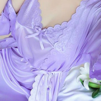 Комплекти рокли от халати Дамски плътни големи размери 3XL Свободен лък Стилно секси удобно домашно облекло Шик ледена коприна Тънък дамски халат за баня Нощно облекло