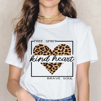 Ежедневна тениска PLUS SIZE 2024, дамска тениска с памучен принт с леопард и къс ръкав Модна дамска тениска с О-образно деколте Breathe