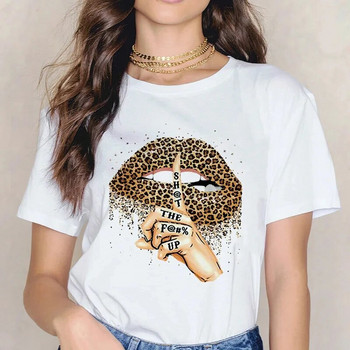 ΣΥΝ ΜΕΓΕΘΟΣ 2024 Casual T-shirt, Γυναικείο T-shirt Leopard Lip Printing με κοντό μανίκι Tee Fashion O-Neck Breathe Ladies