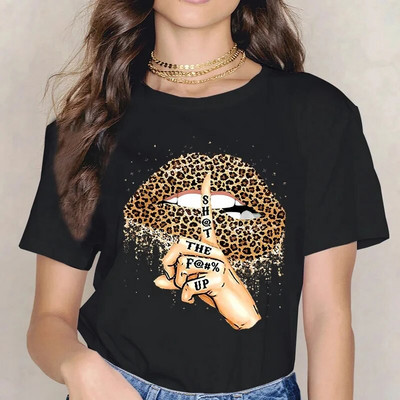 Ежедневна тениска PLUS SIZE 2024, дамска тениска с памучен принт с леопард и къс ръкав Модна дамска тениска с О-образно деколте Breathe