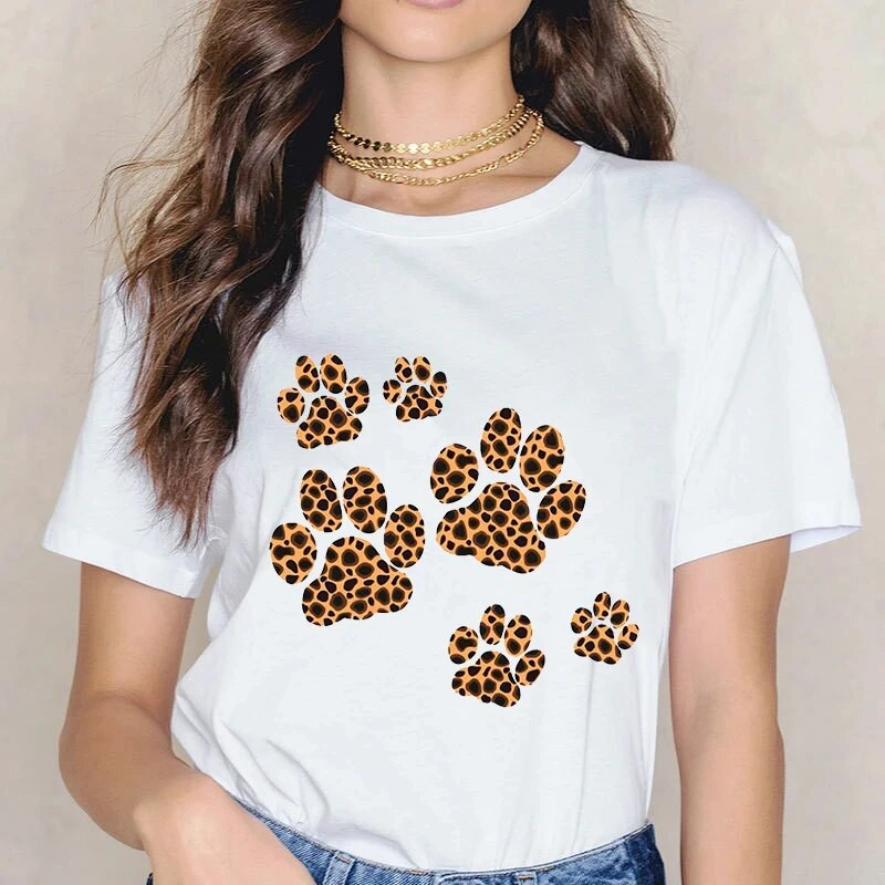 PLUS SIZE 2024 Ležérne tričko, Dámske leopardie bavlnené tričko s krátkym rukávom, módne tričko s výstrihom do O-tvaru, dýchateľné dámske tričko