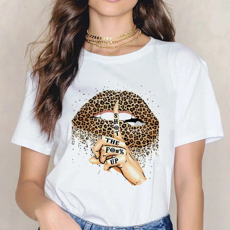 PLUS SIZE 2024 Ležérne tričko, Dámske leopardie bavlnené tričko s krátkym rukávom, módne tričko s výstrihom do O-tvaru, dýchateľné dámske tričko