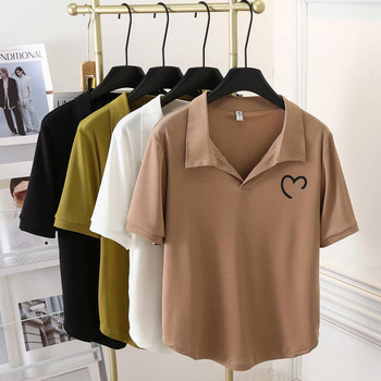 100kg Summer Simple POLO γιακά με στάμπα με κοντό μανίκι μπλουζάκια Plus Size Γυναικεία Casual Love T-shirt 9887