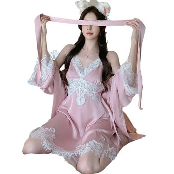 Twinset Δαντελένιο Σετ Μπουρνούζι Γυναικεία Ρόμπα Νυχτικό Σετ εσώρουχα εσώρουχα Καλοκαιρινό κιμονό Μεταξένια σατέν νυχτικά Σαλόνια Φόρεμα