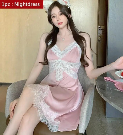 Twinset čipkasti ogrtač za kupanje Komplet ženski ogrtač spavaćica Donje rublje Komplet za spavanje Ljeto Kimono Svilenkasti satenski spavaćice Haljine Salonske odjeće