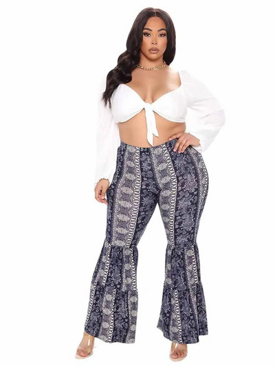 Pantaloni de vară pentru femei Pantaloni evazați populari de epocă Pantaloni elastici cu talie mijlocie Pantaloni pentru femei de dimensiuni mari, vânzare cu ridicata în vrac Dropshipping