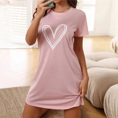 Nyári szexi hálóruha Női pamut hálóing O-nyakú, rövid ujjú betűs hálóing hálóing Nyomtatott hálóruha Otthoni ruha